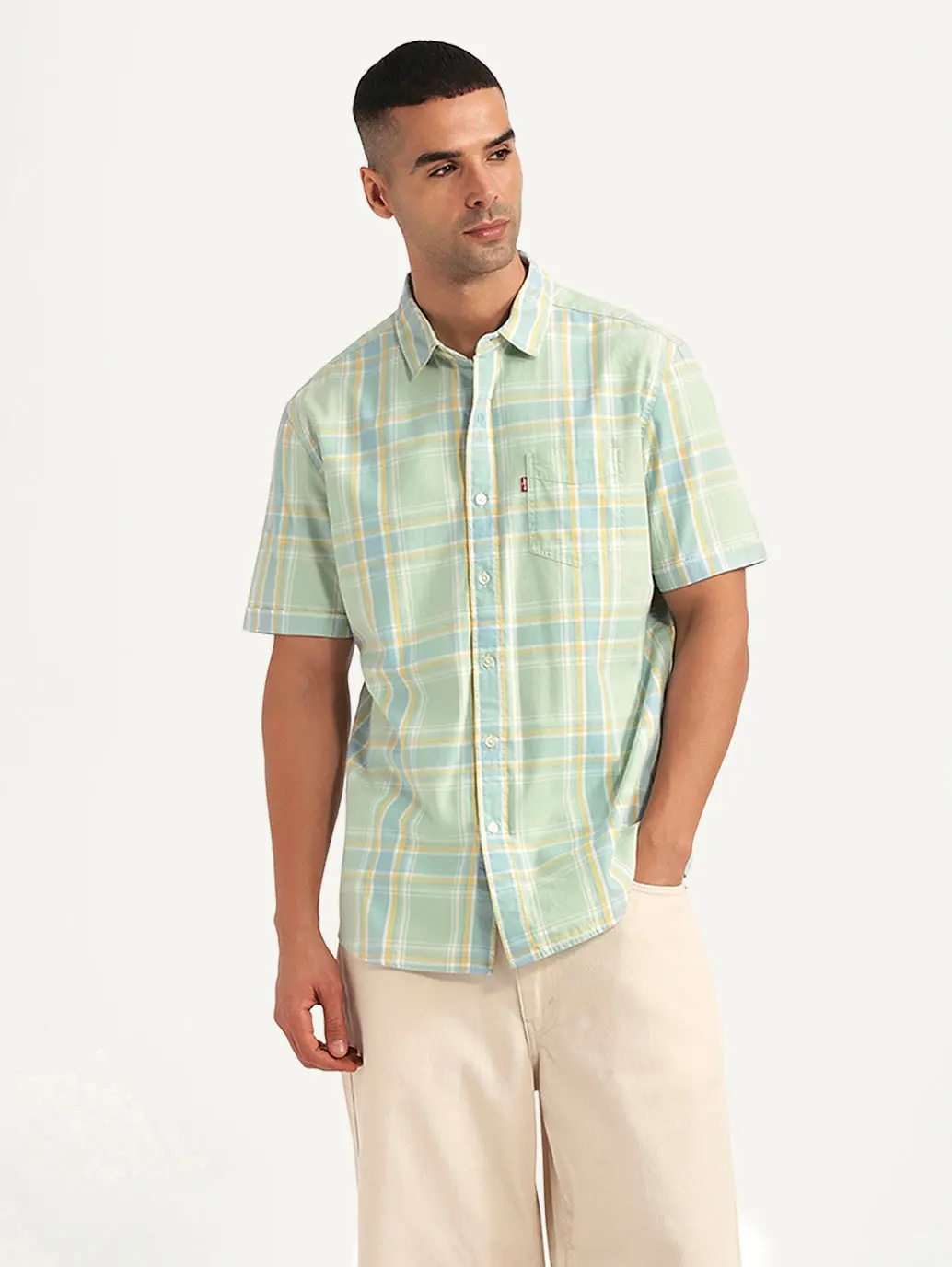 Men's Checkered Green Slim Fit Shirt 1