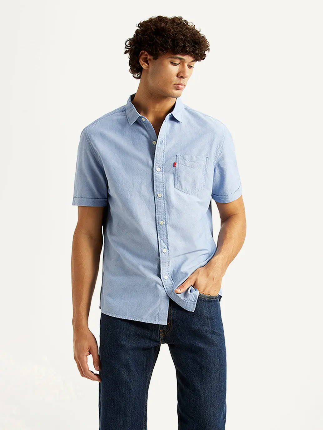 Men's Solid Light Blue Slim Fit Oxford Shirt 1