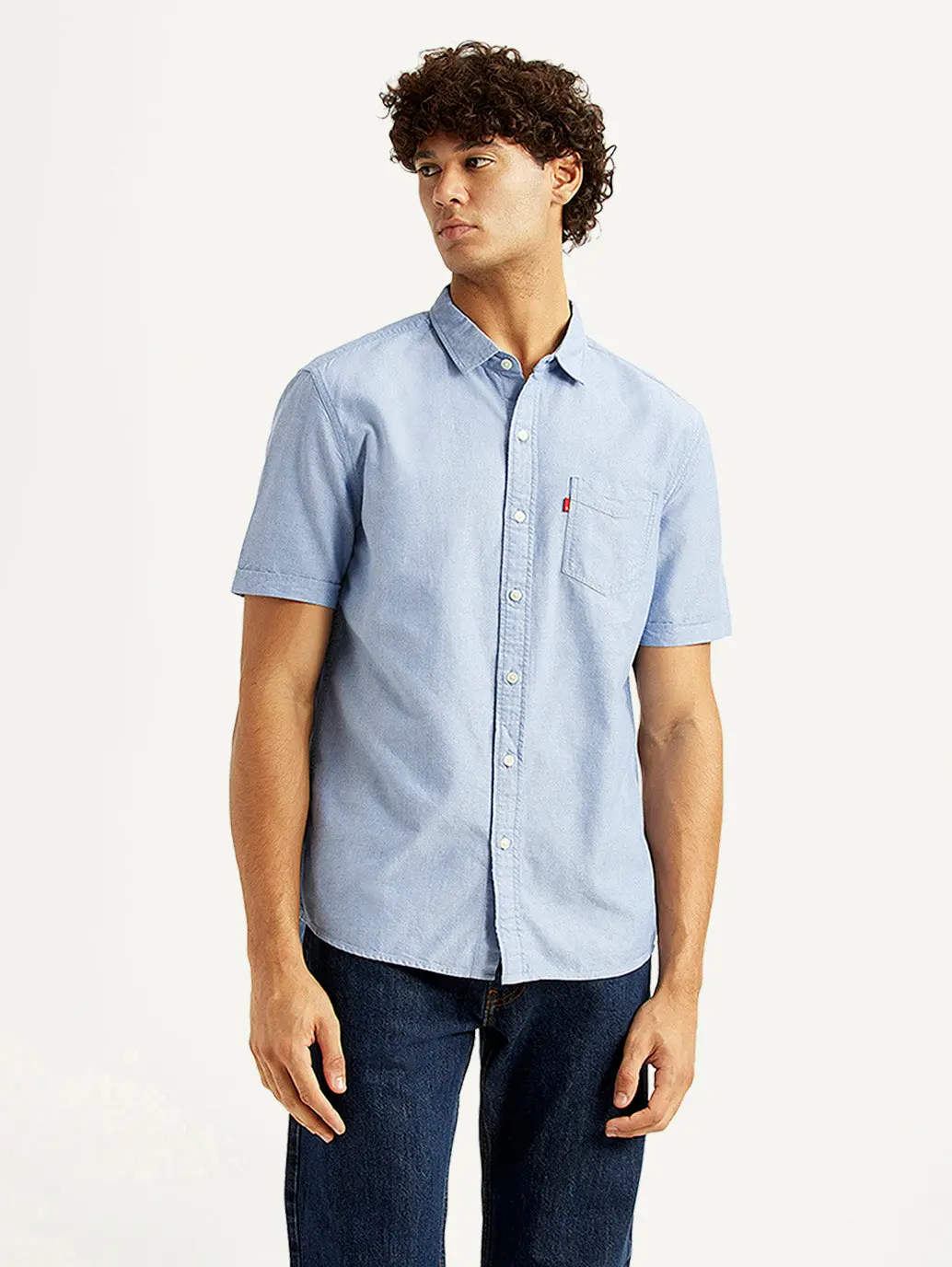 Men's Solid Light Blue Slim Fit Oxford Shirt 5