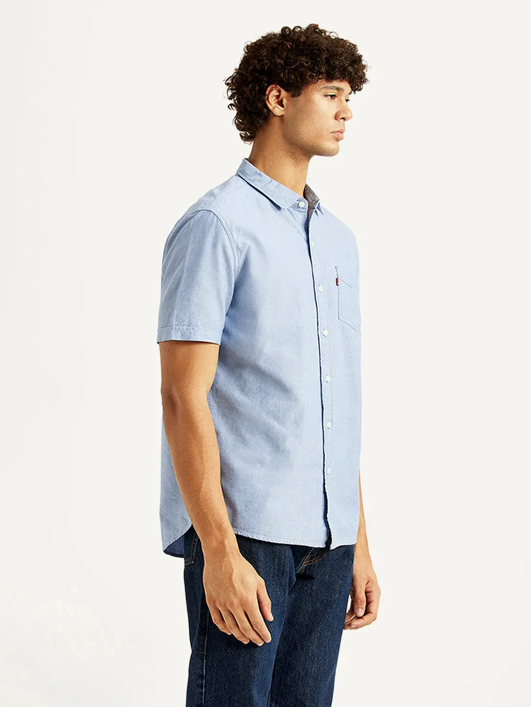 Men's Solid Light Blue Slim Fit Oxford Shirt 3