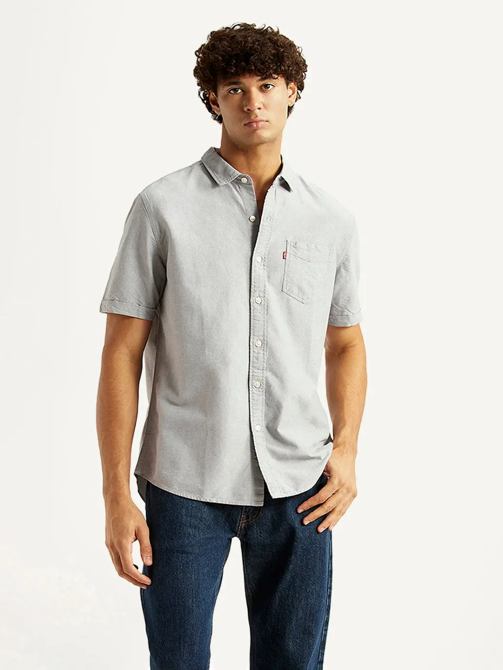 Men's Solid Light Grey Slim Fit Oxford Shirt 1