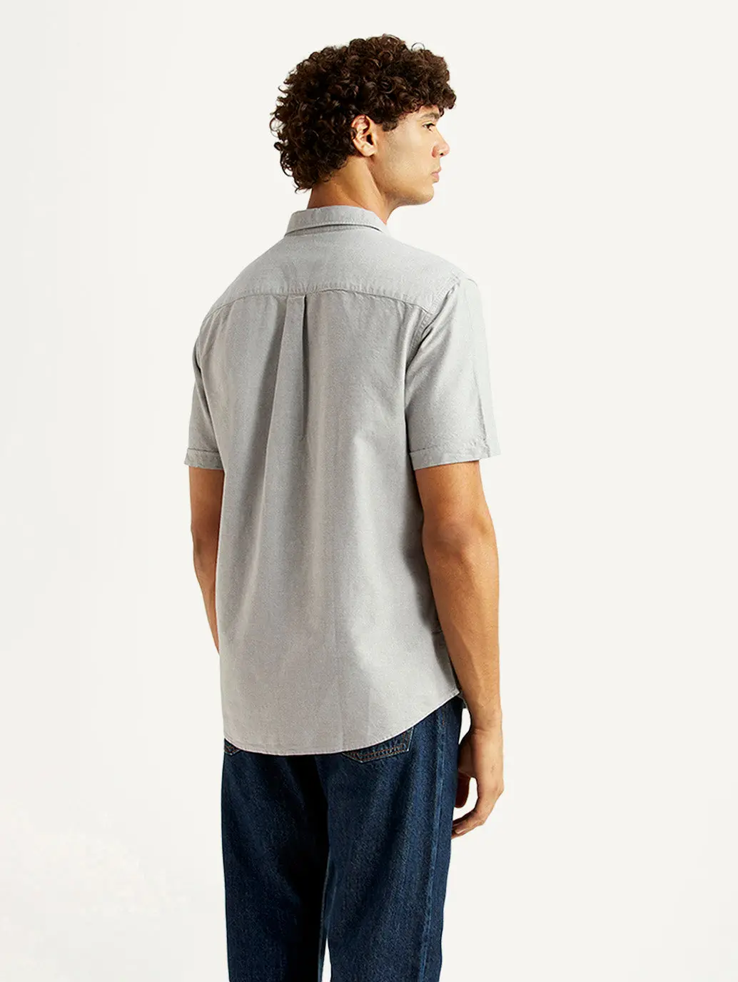 Men's Solid Light Grey Slim Fit Oxford Shirt 3