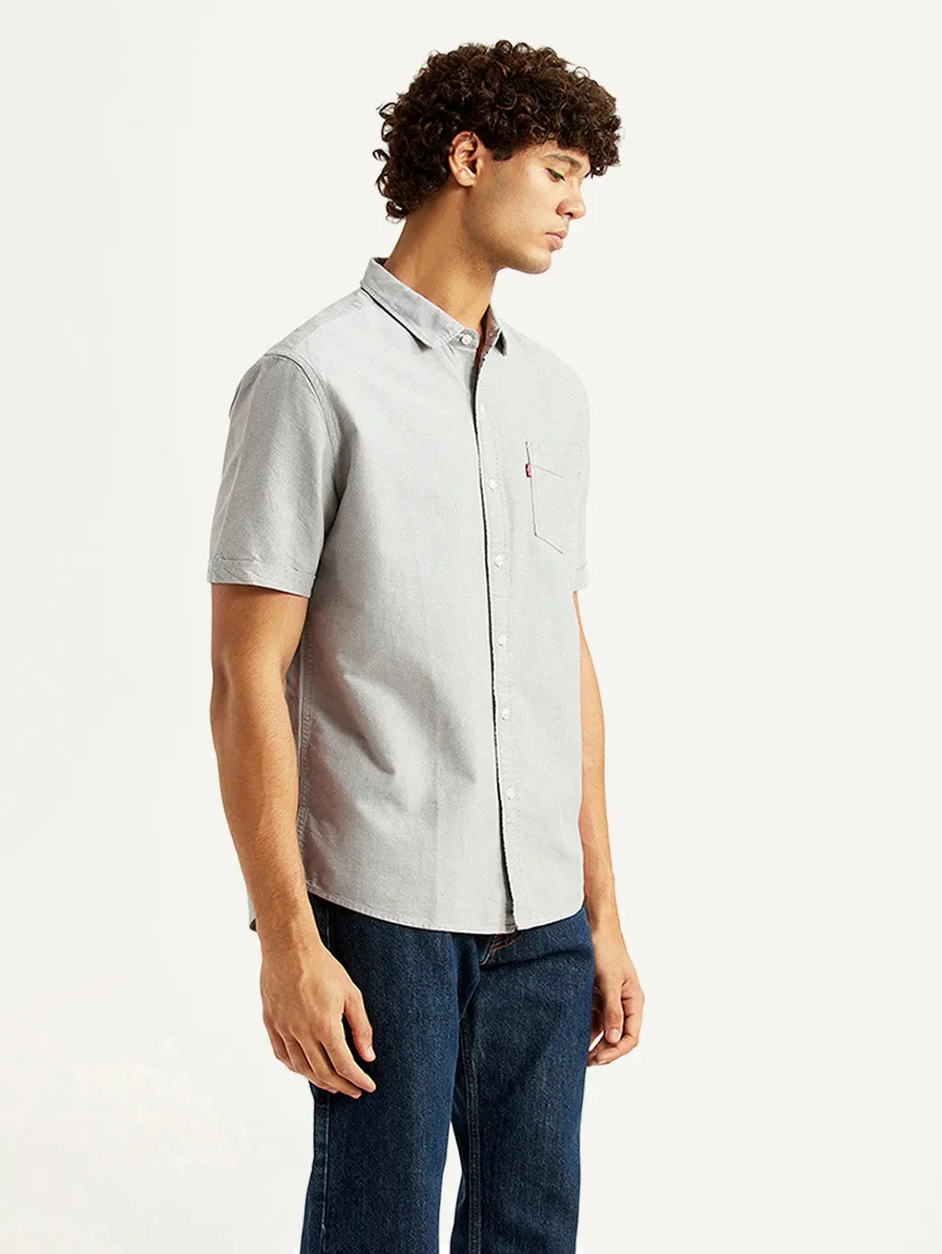 Men's Solid Light Grey Slim Fit Oxford Shirt 5