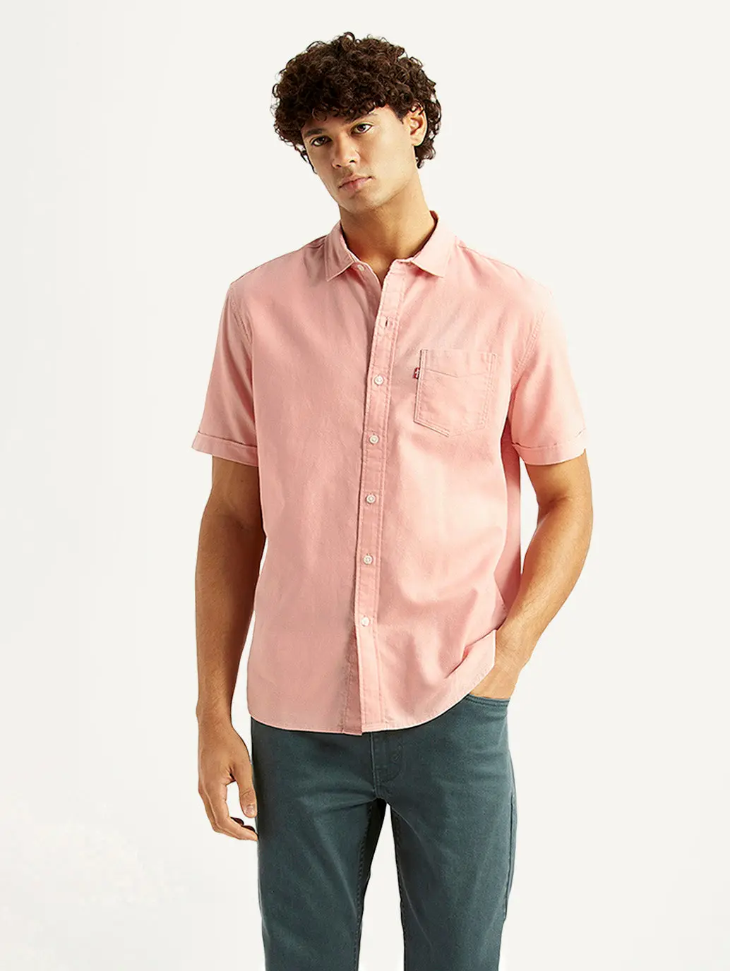 Men's Solid Light Pink Slim Fit Oxford Shirt 1
