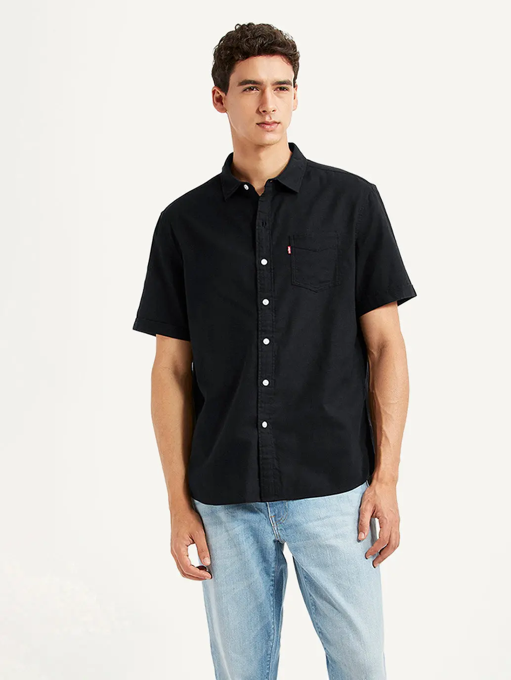 Men's Solid Black Slim Fit Oxford Shirt 1