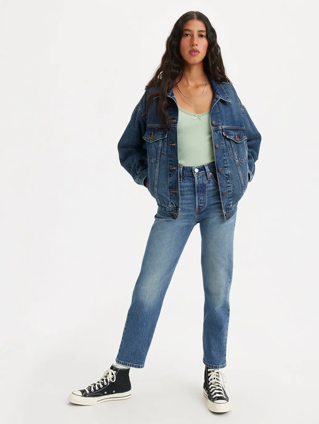Women's 501 Blue Straight Fit Mid Rise Jeans 1