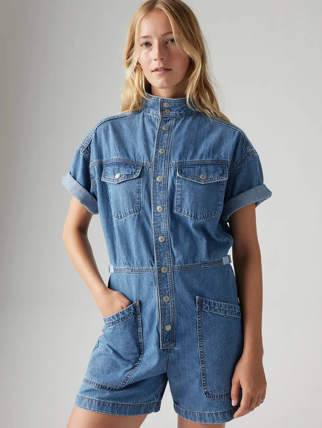 Women's Solid Blue Relaxed Fit Playsuit 1
