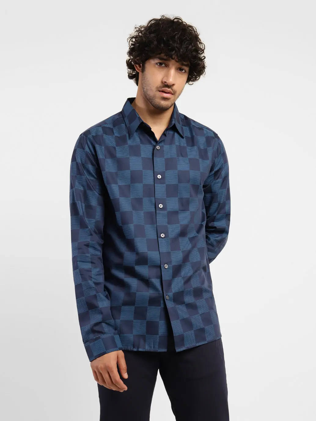 Men's Checkered Slim Fit Shirt Blue 1