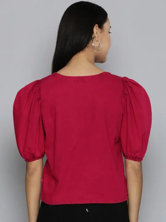 Women's Solid Red Round Neck Top 3