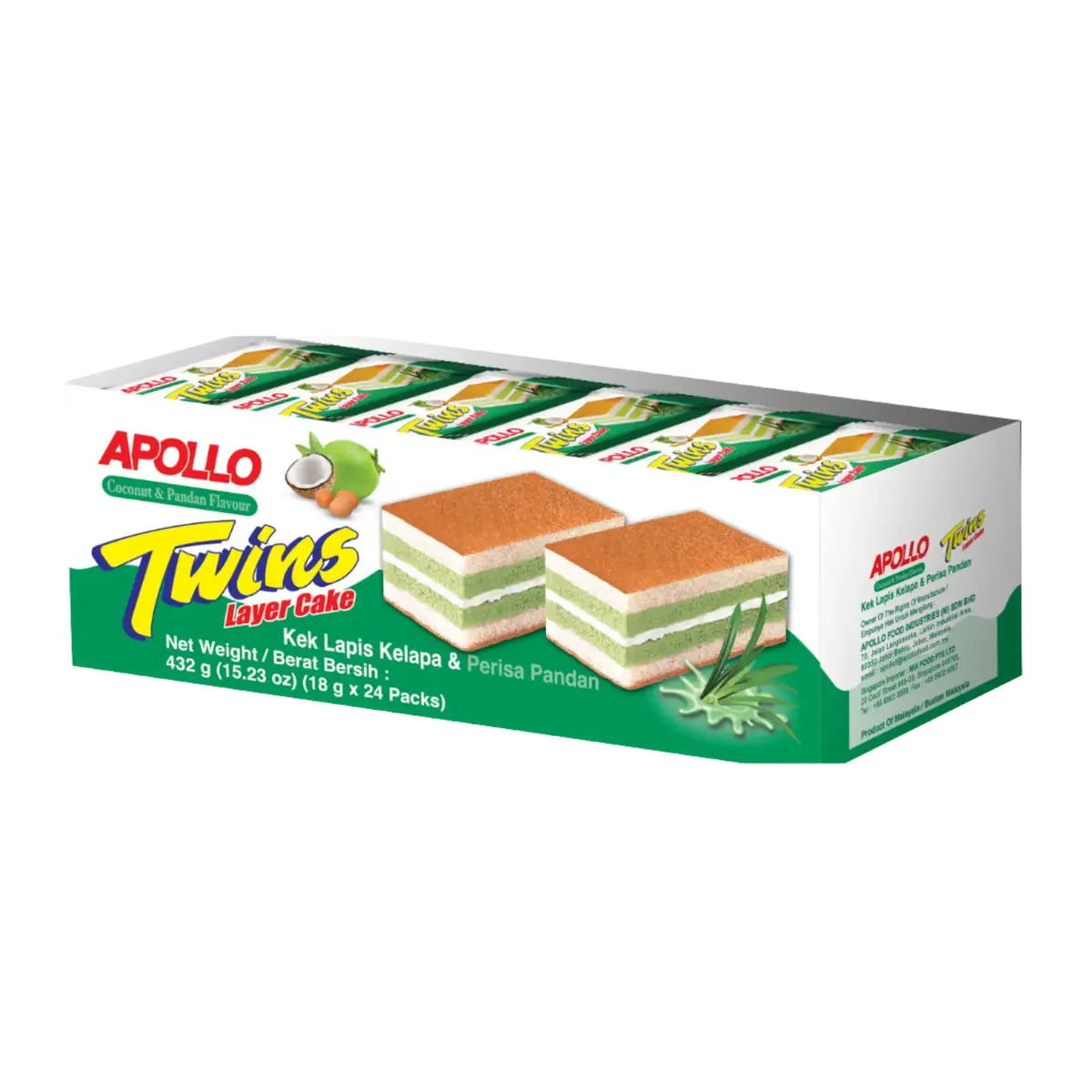 Apollo Coconut & Pandan Flavour Twin Layers Cake 24Pk (Bbd: 31/03/2026) 1