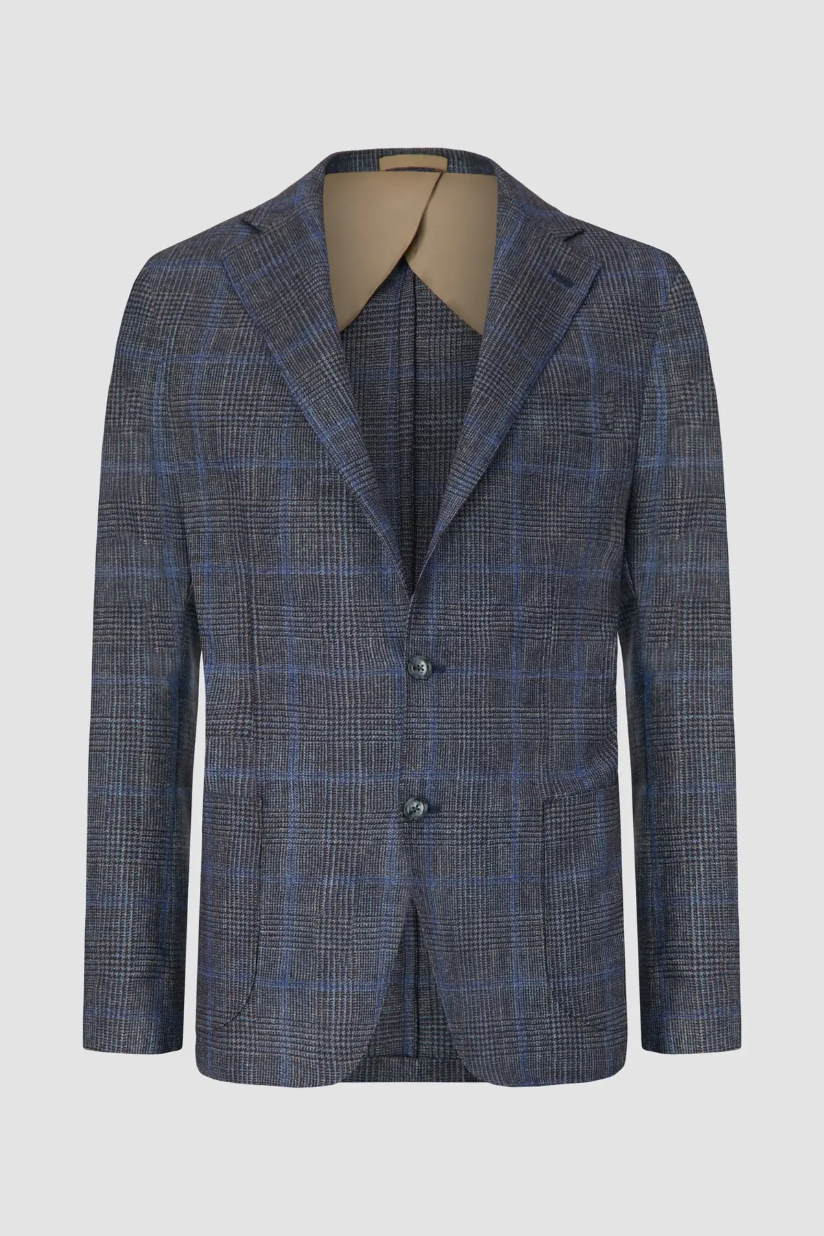 Barba Napoli Grey/Blue Checkered Long 2B Blazer 1