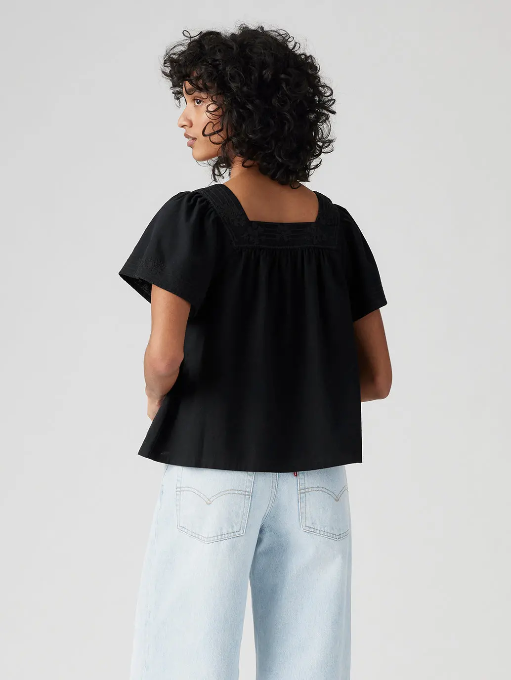 Women's Embroidered Black Square Neck Top 3