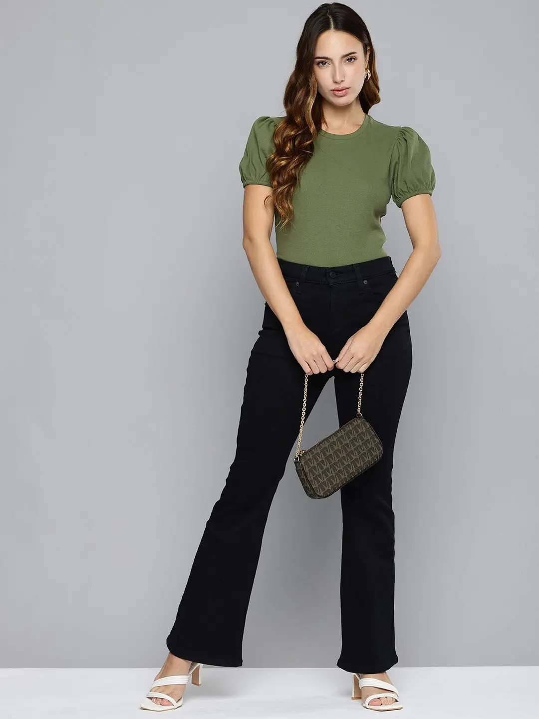 Women's Textured Green Crew Neck Top 1