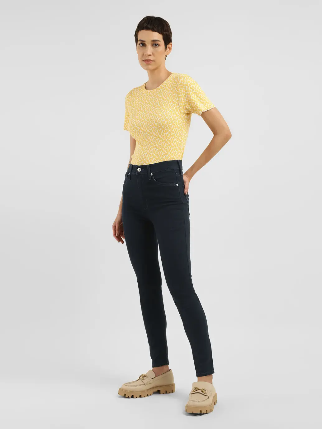 Women's Navy Blue Mile High Wide Leg Fit High Rise Jeans 1