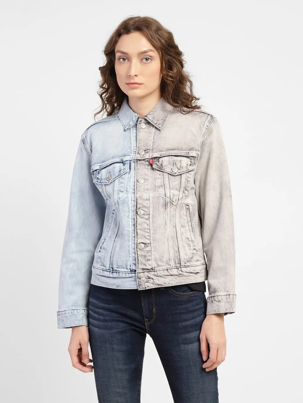 Women's Colorblock Spread Collar Denim Jacket 1