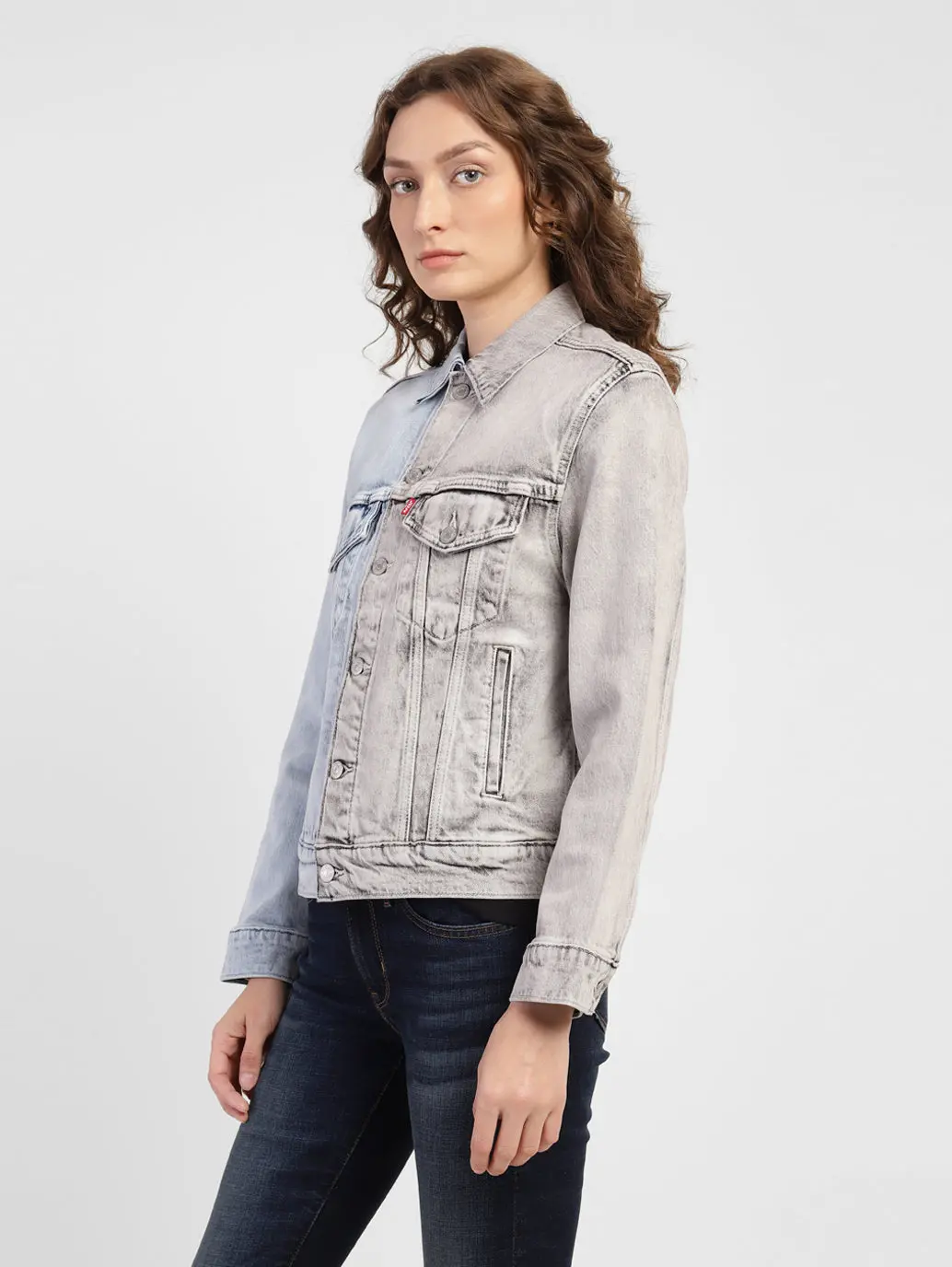 Women's Colorblock Spread Collar Denim Jacket 4