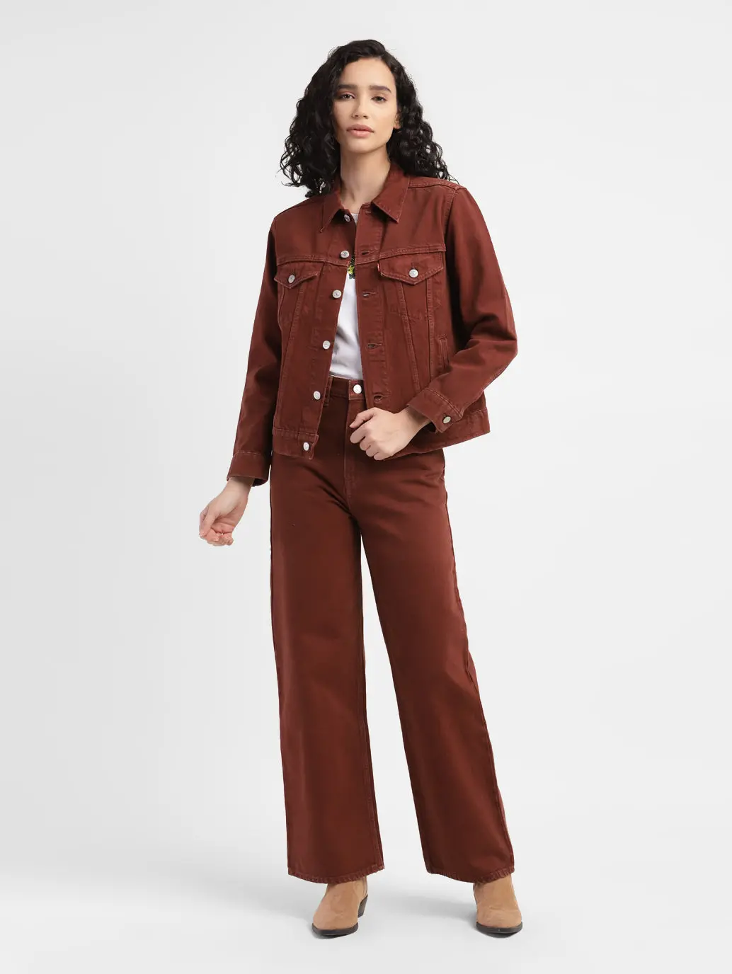 Women's Solid Spread Collar Denim Jacket 1