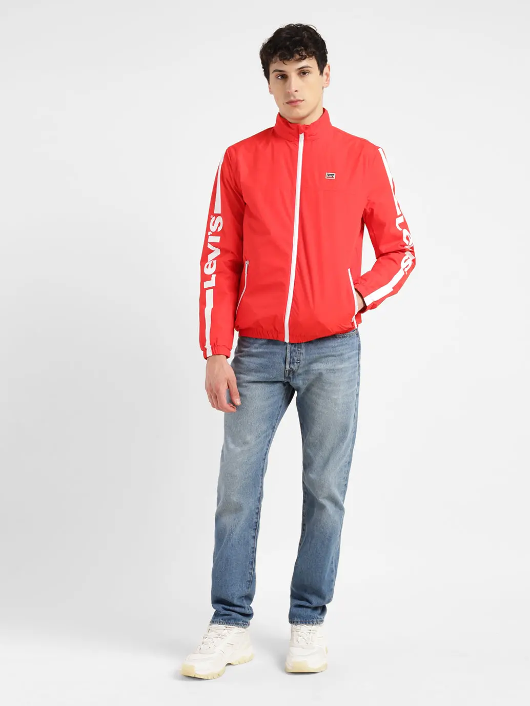 Men's Solid Red Mandarin Collar Tailored Jacket 1
