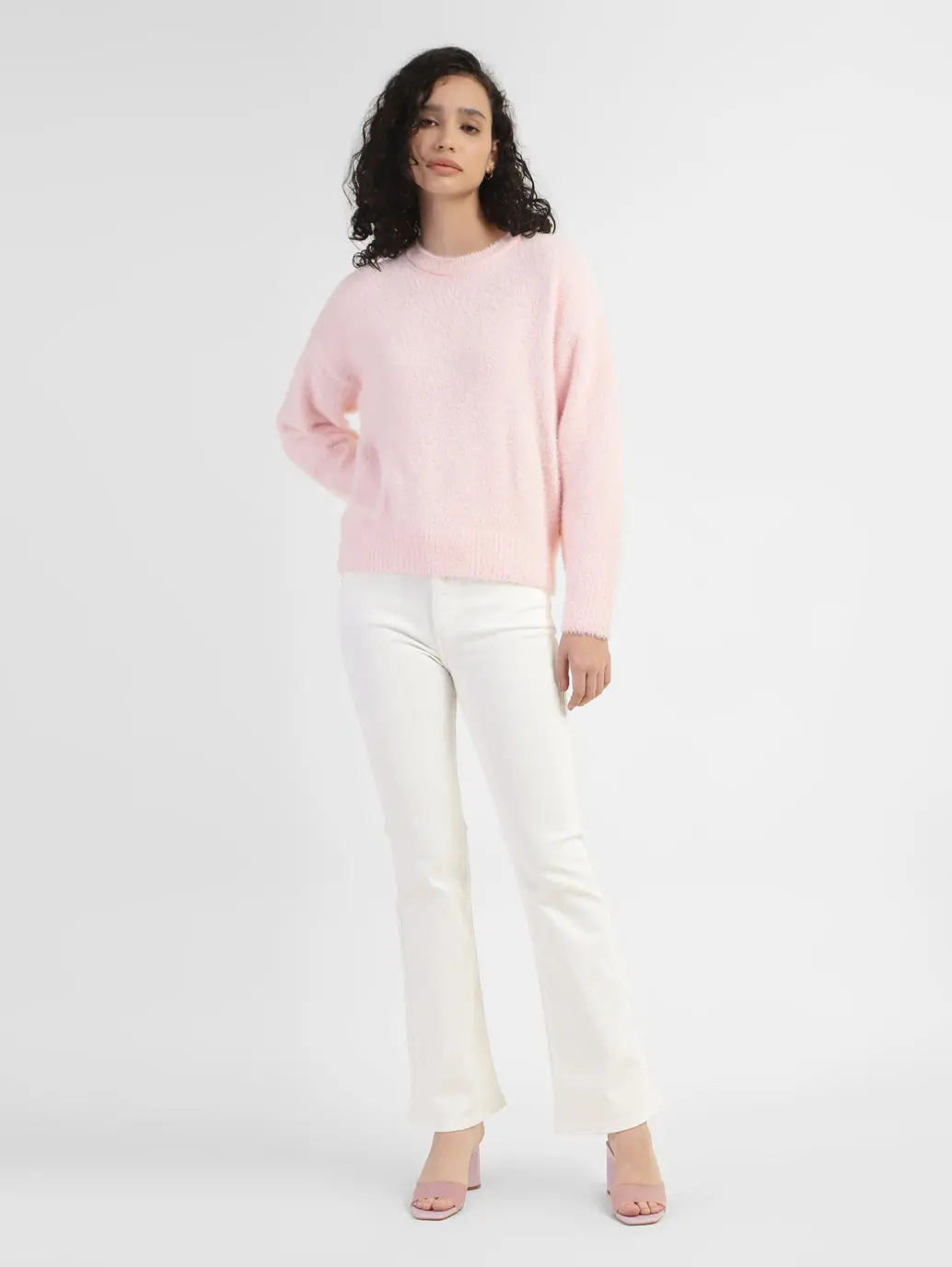 Women's Solid Crew Neck Sweater Pink 1