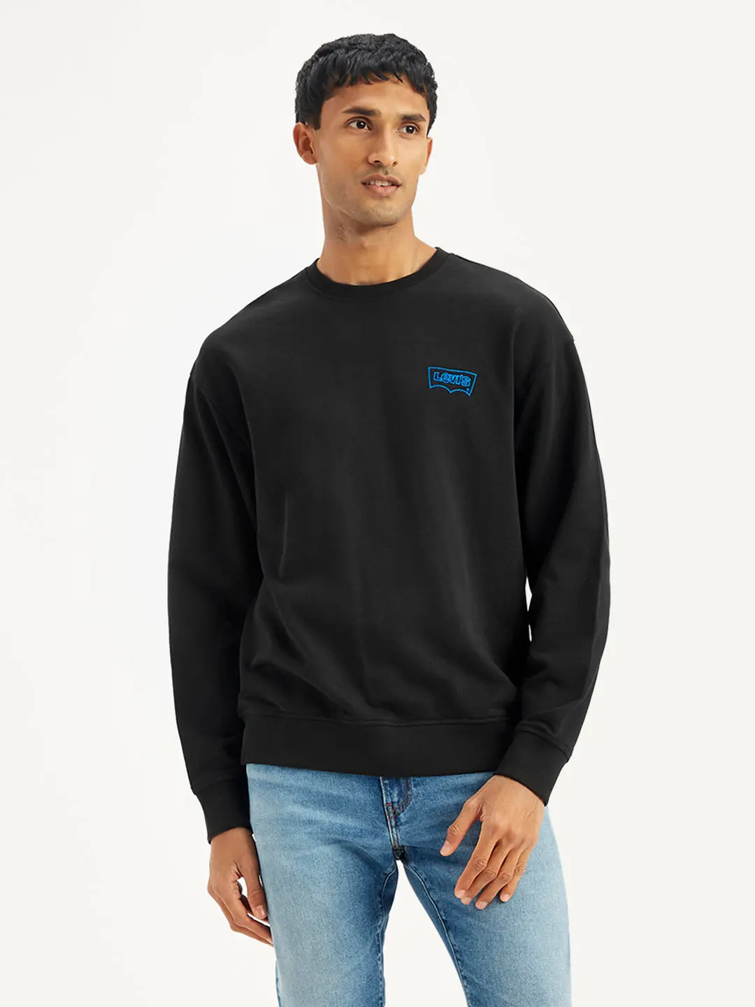 Men's Solid Black Crew Neck Sweatshirt 1