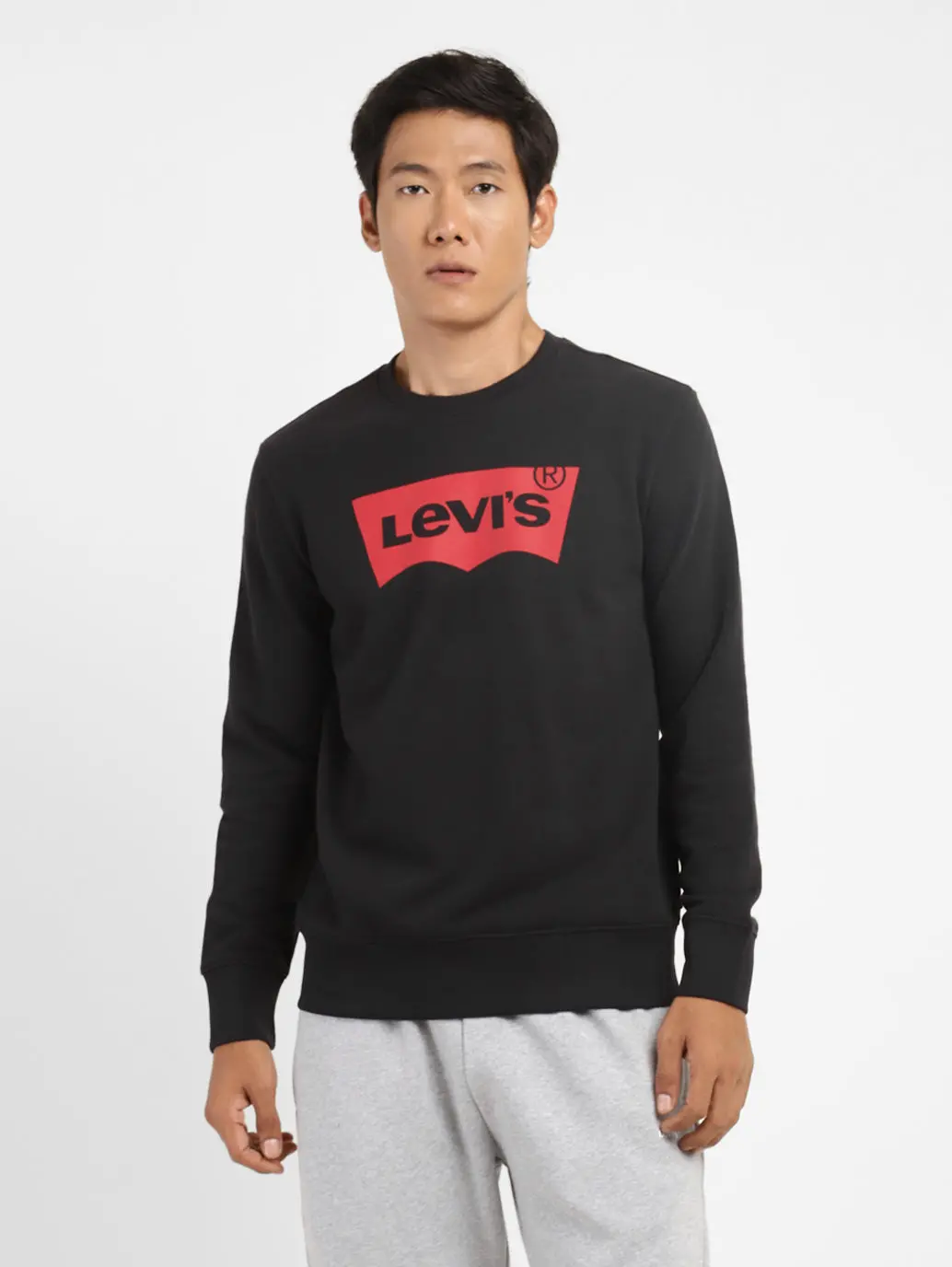Men's Brand Logo Crew Neck Sweatshirt Black 1