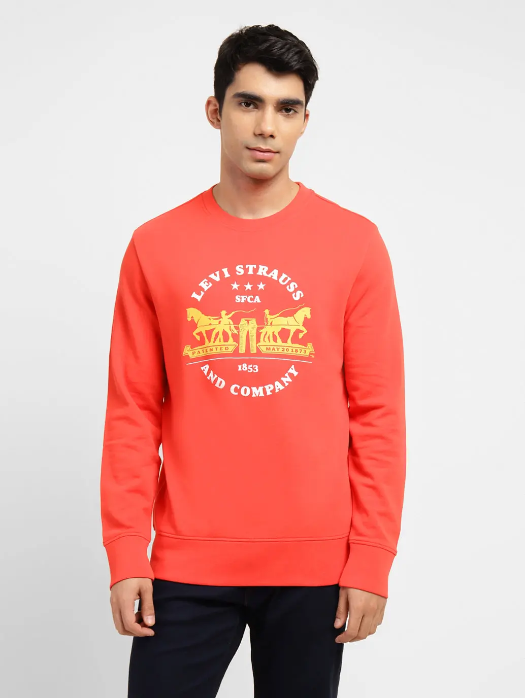 Men's Graphic Print Crew Neck Sweatshirt Red 1