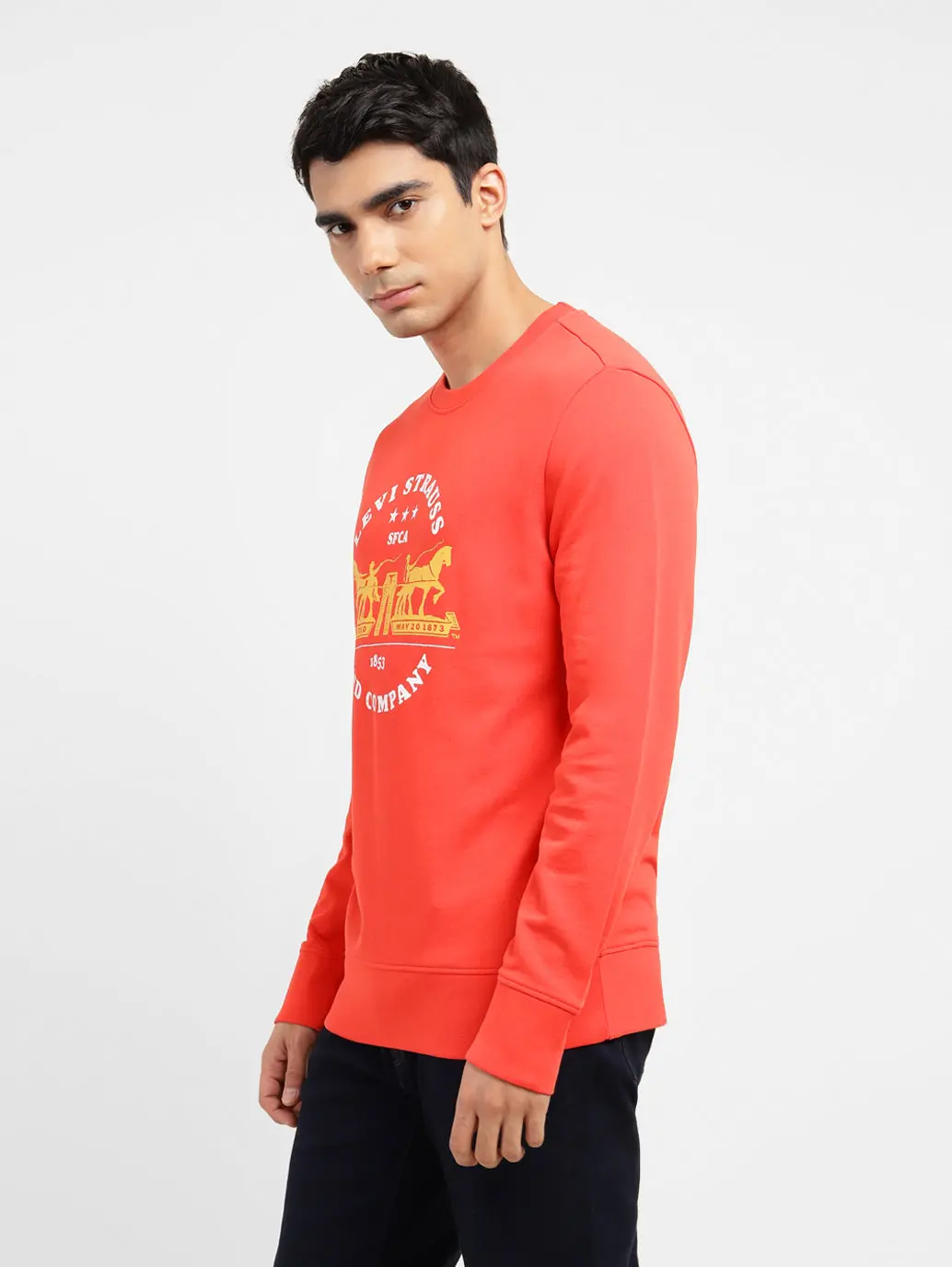Men's Graphic Print Crew Neck Sweatshirt Red 3