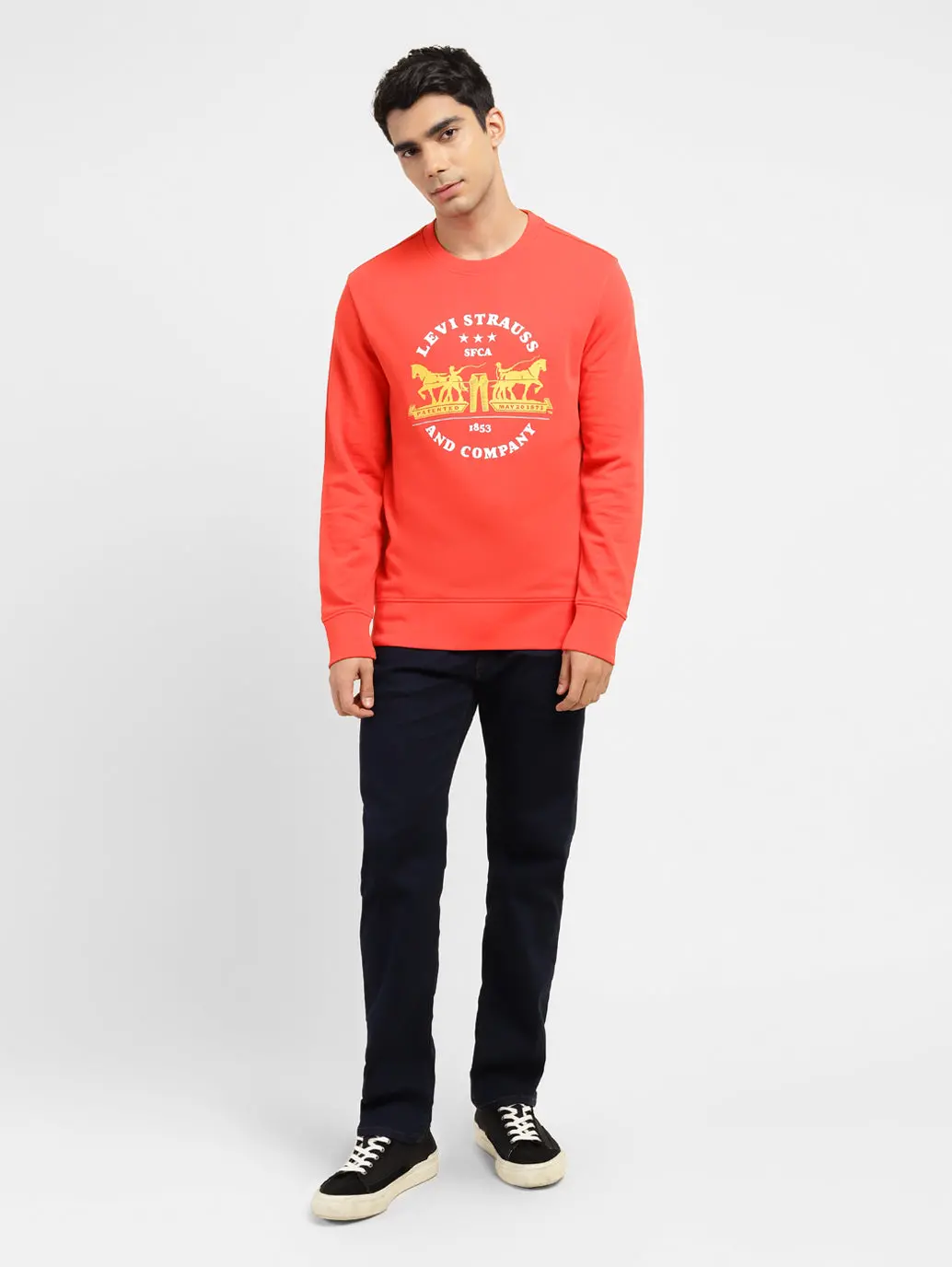 Men's Graphic Print Crew Neck Sweatshirt Red 5