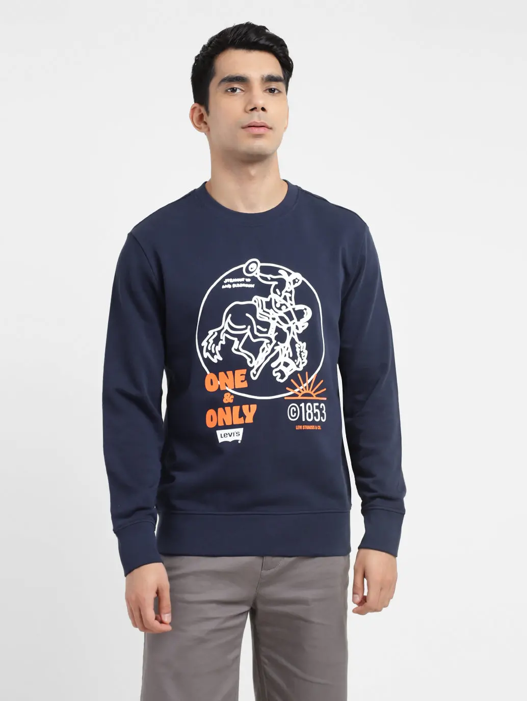 Men's Graphic Print Crew Neck Sweatshirt Navy 1