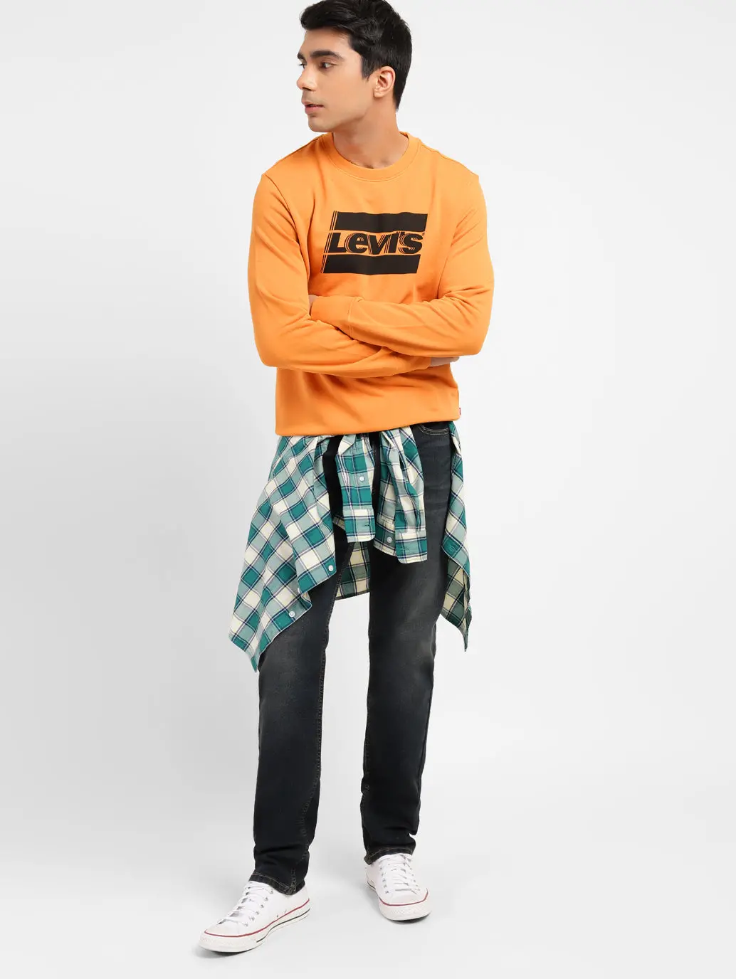 Men's Brand Logo Crew Neck Sweatshirt Orange 1