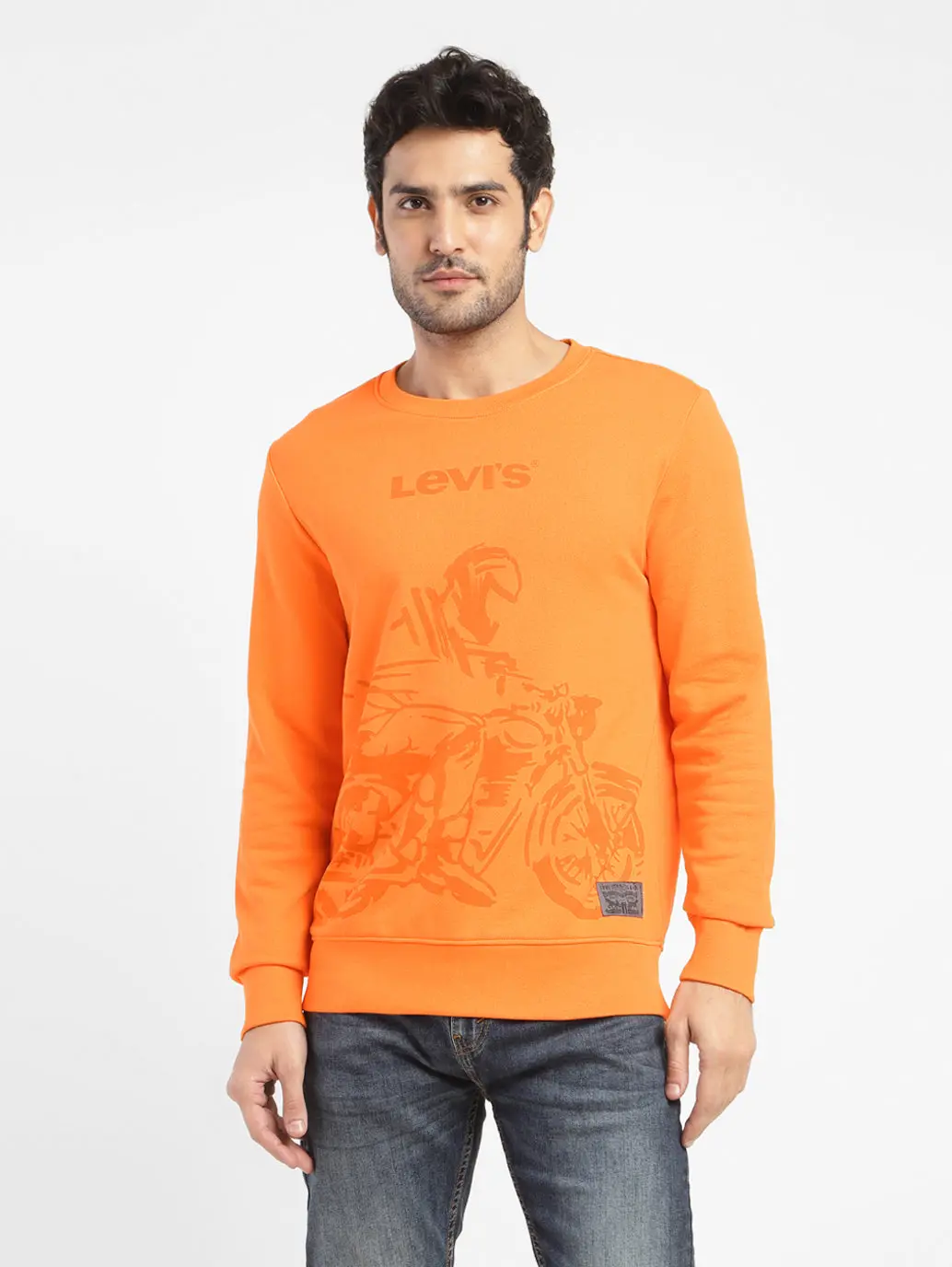 Men's Graphic Print Crew Neck Sweatshirt Orange 1