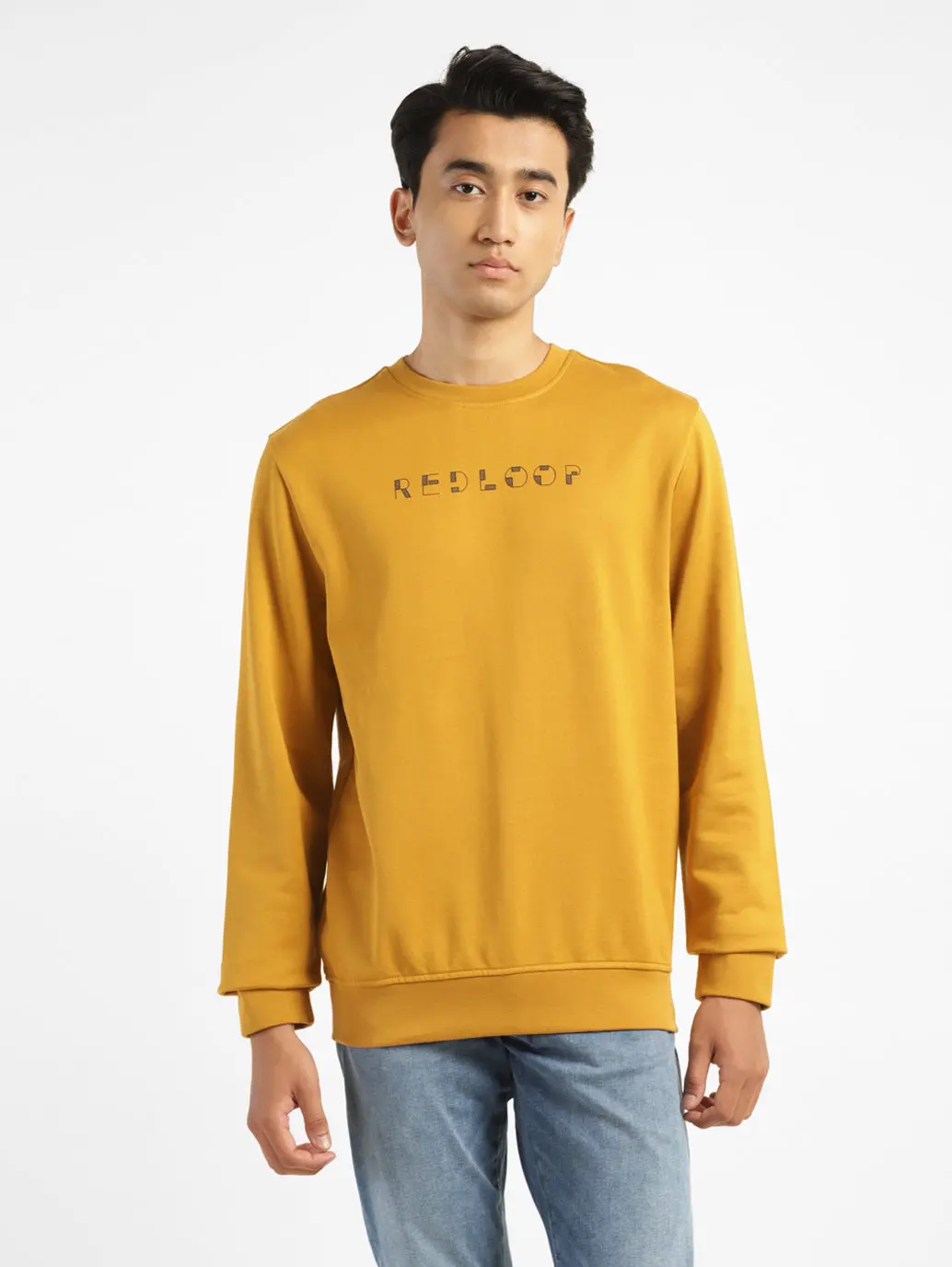 Men's Brand Logo Yellow Crew Neck Sweatshirt 1