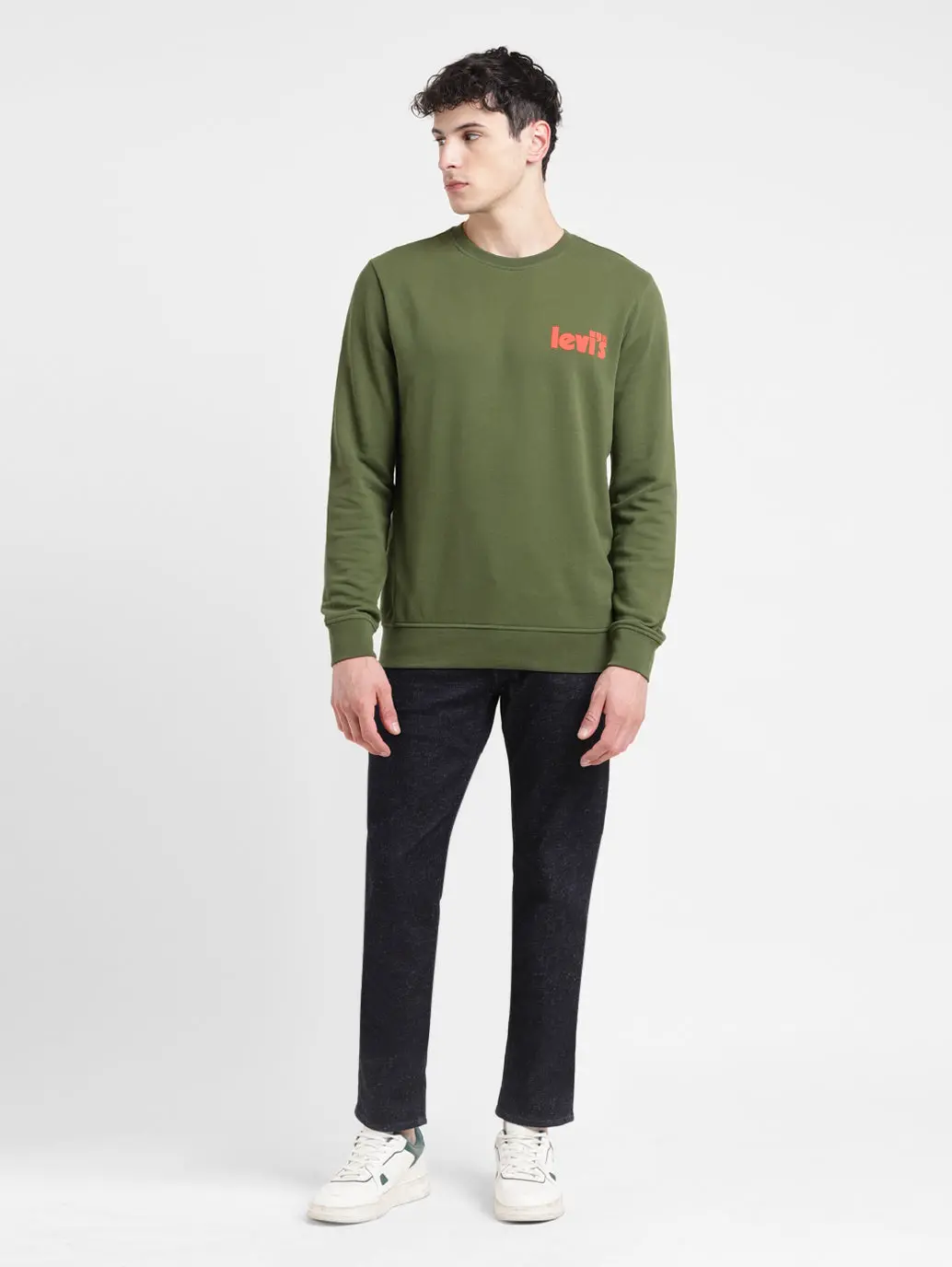 Men's Solid Green Crew Neck Sweatshirt 1