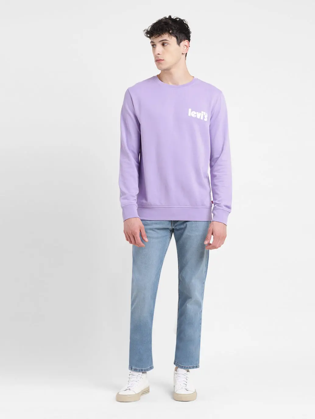 Men's Solid Purple Crew Neck Sweatshirt 1