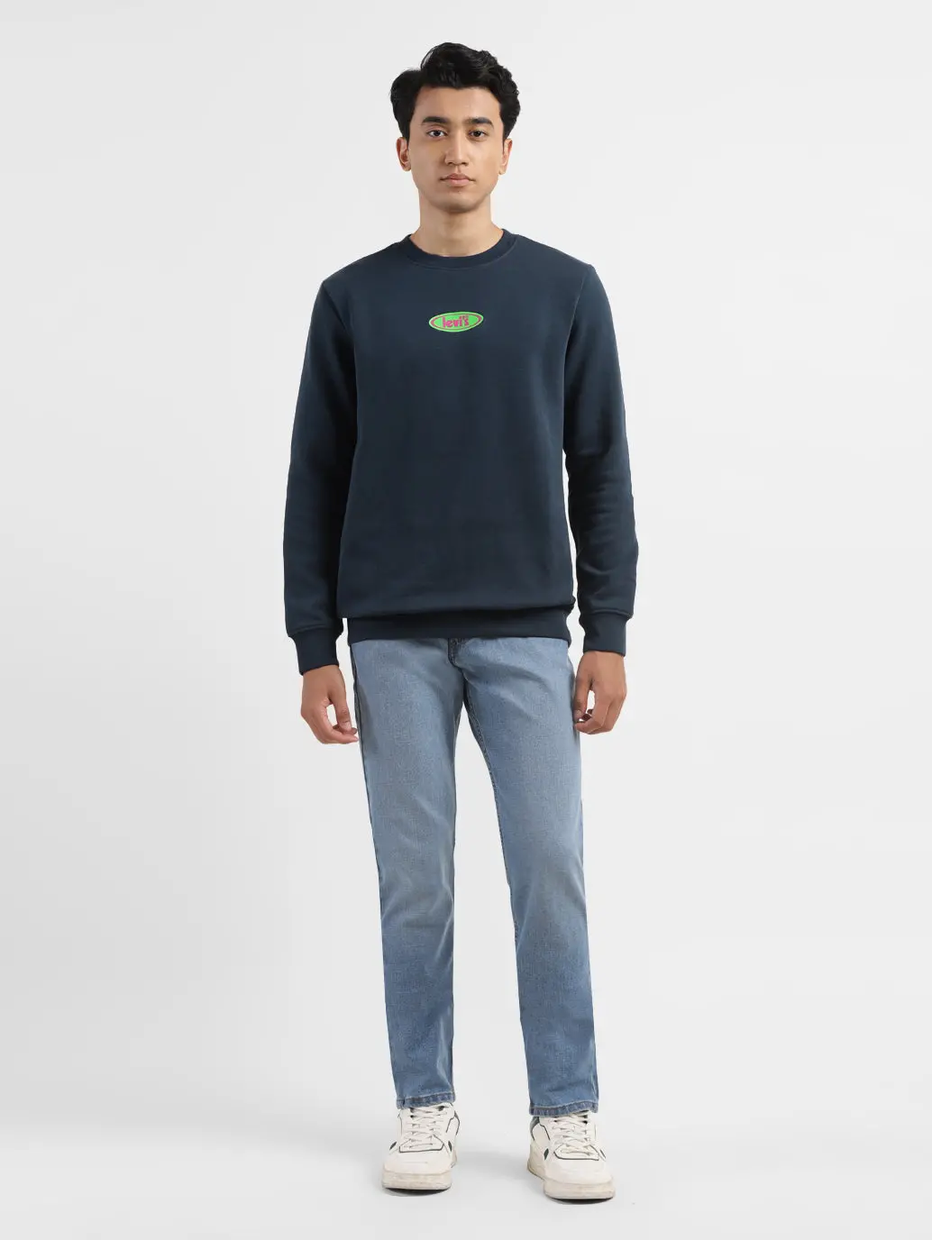 Men's Solid Navy Crew Neck Sweatshirt 1