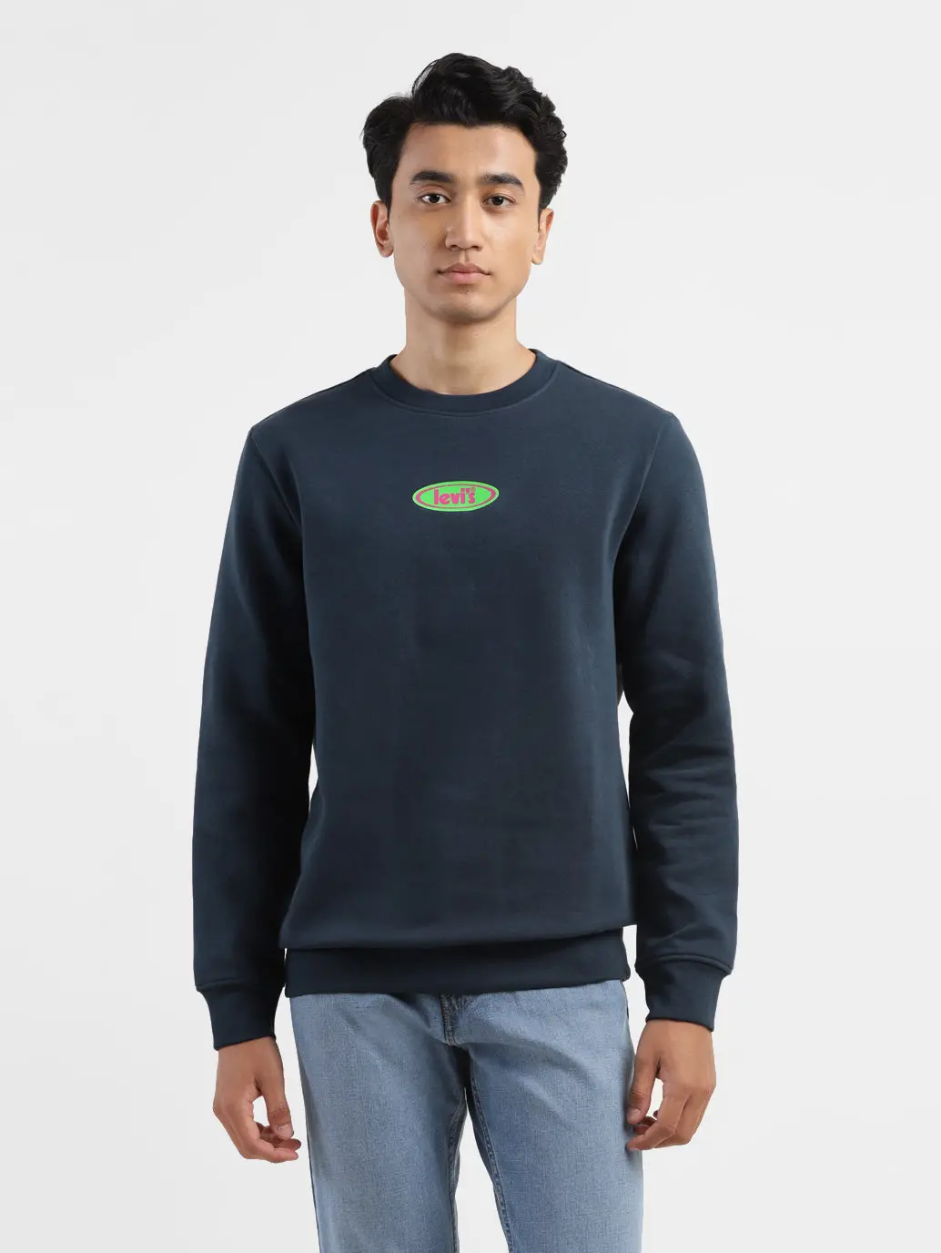 Men's Solid Navy Crew Neck Sweatshirt 2