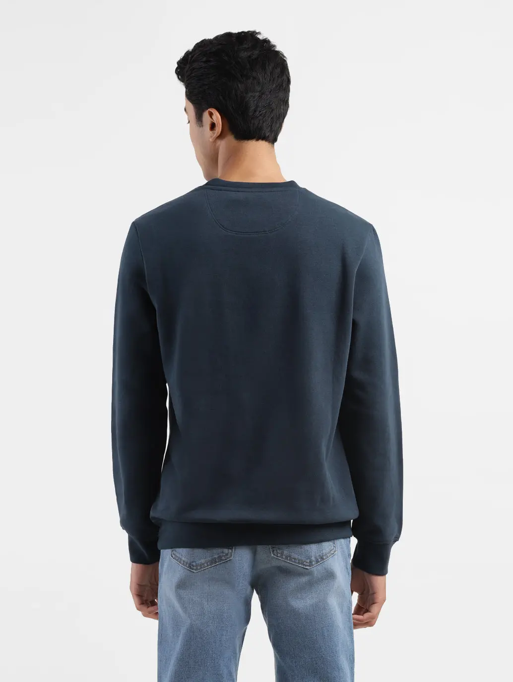 Men's Solid Navy Crew Neck Sweatshirt 3