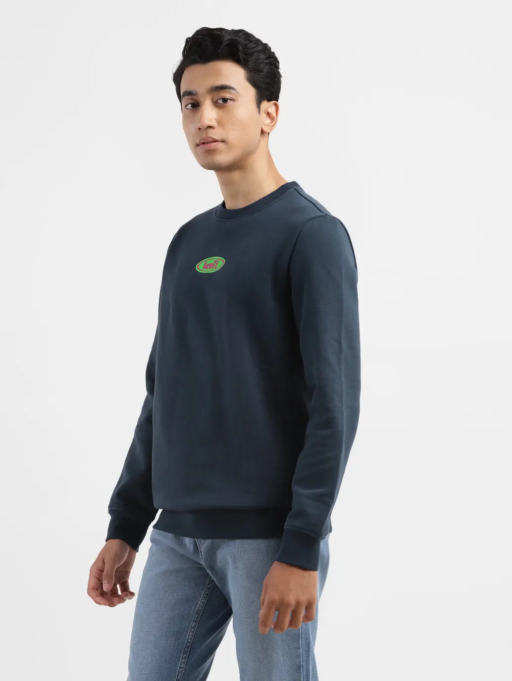 Men's Solid Navy Crew Neck Sweatshirt 4