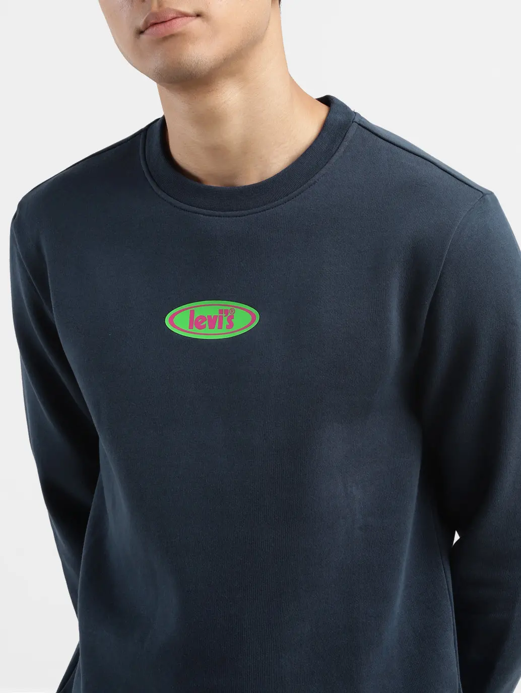 Men's Solid Navy Crew Neck Sweatshirt 5