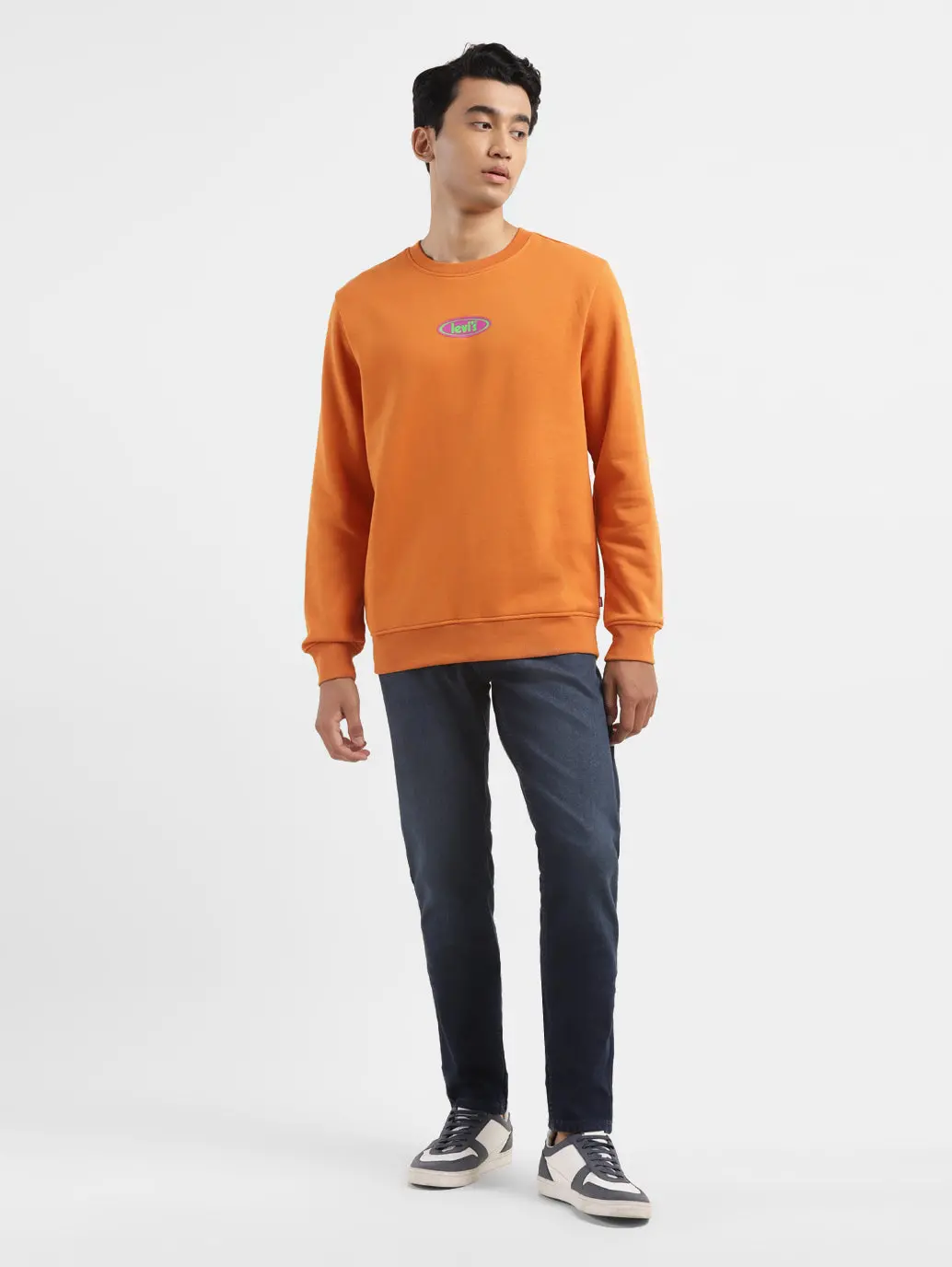 Men's Solid Orange Crew Neck Sweatshirt 1