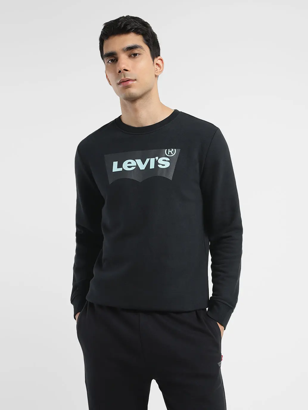Men's Solid Black Crew Neck Sweatshirt 1