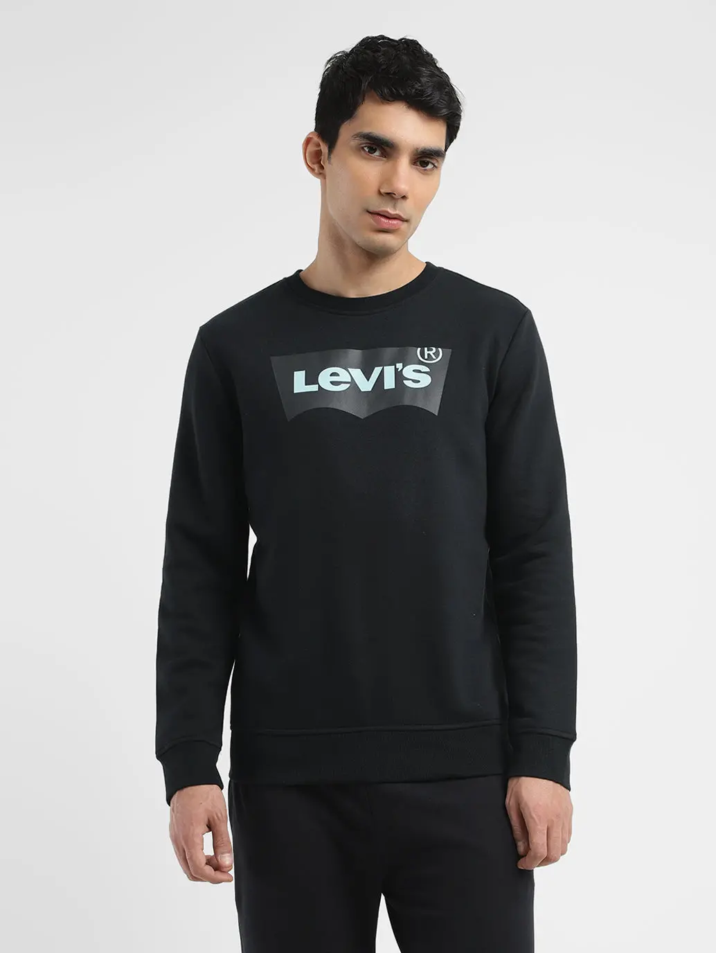 Men's Solid Black Crew Neck Sweatshirt 2