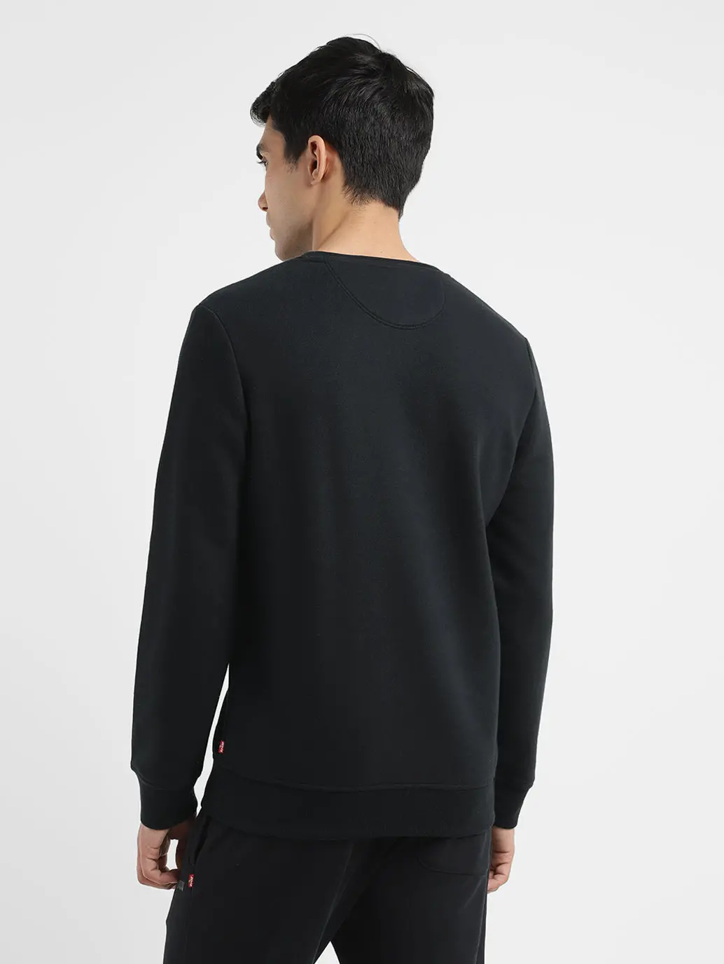 Men's Solid Black Crew Neck Sweatshirt 3