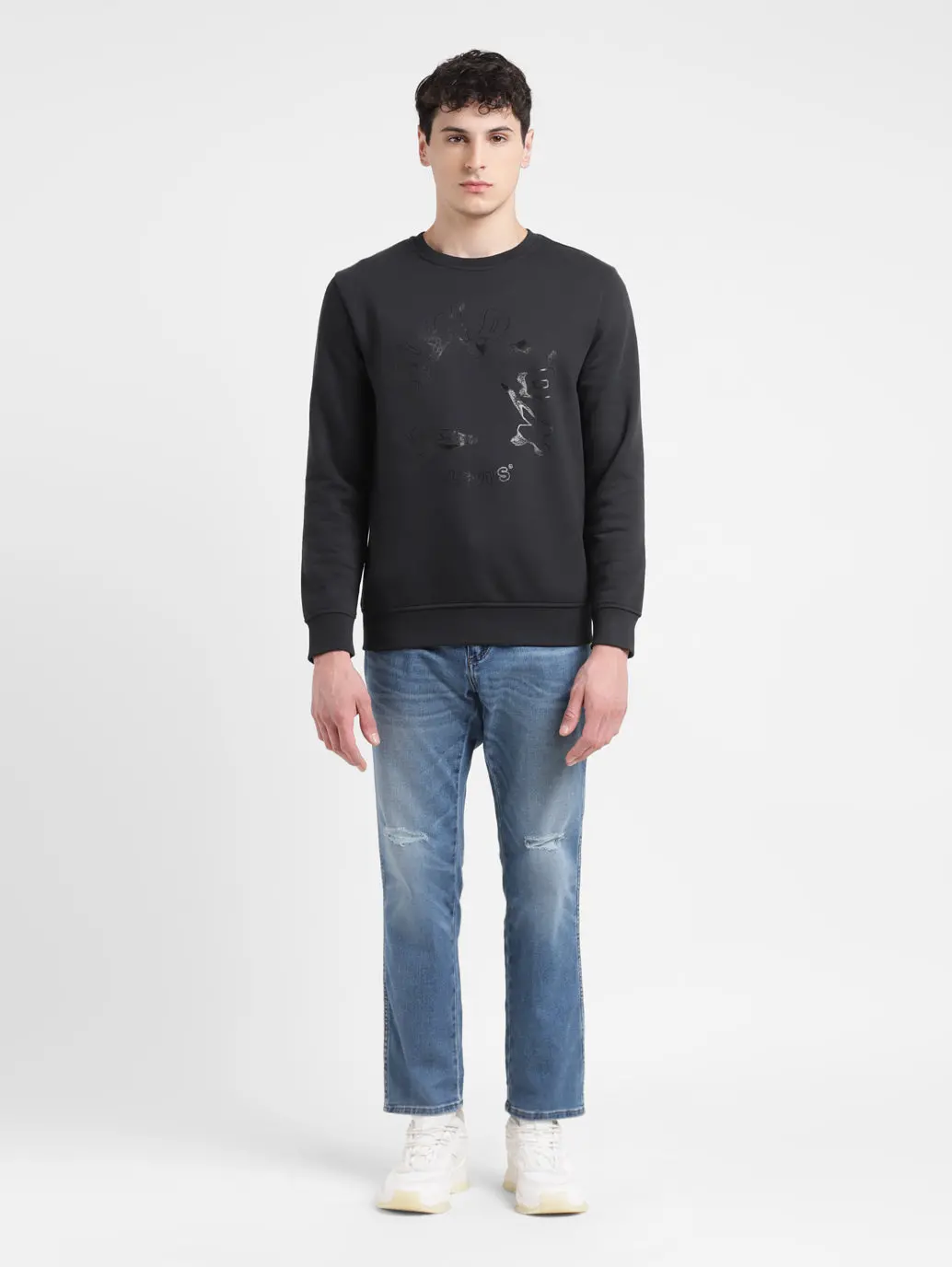 Men's Solid Black Crew Neck Sweatshirt 1