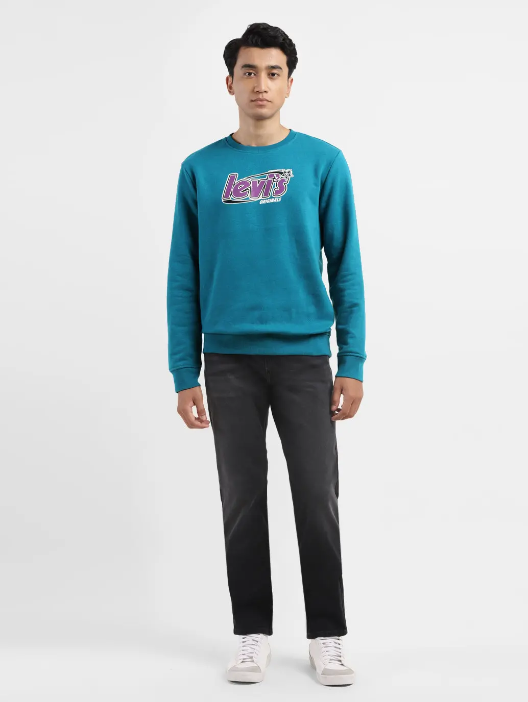 Men's Solid Blue Crew Neck Sweatshirt 1
