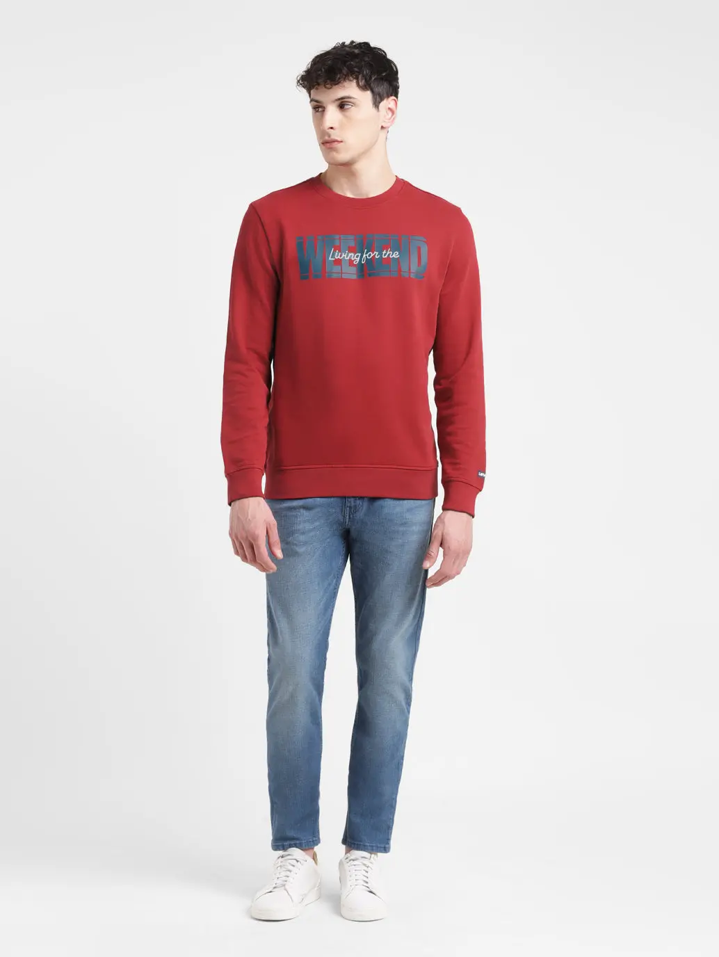 Men's Solid Red Crew Neck Sweatshirt 1