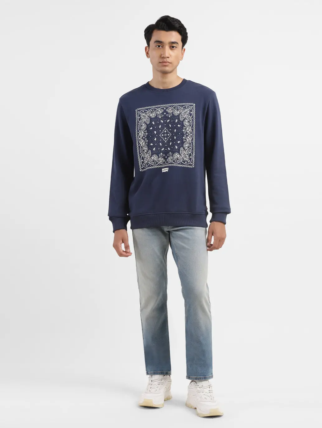 Men's Solid Navy Crew Neck Sweatshirt 1
