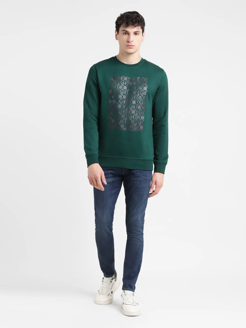 Men's Solid Green Crew Neck Sweatshirt 1