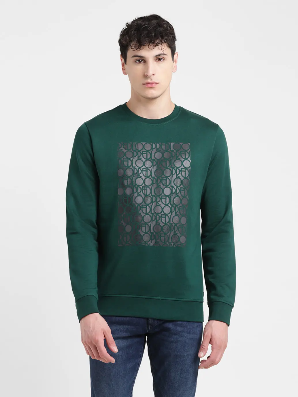Men's Solid Green Crew Neck Sweatshirt 2