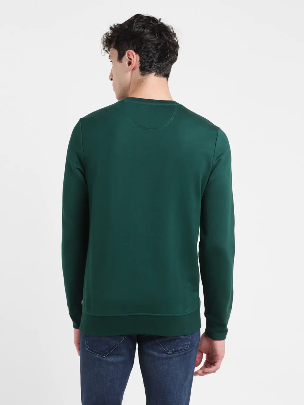 Men's Solid Green Crew Neck Sweatshirt 3